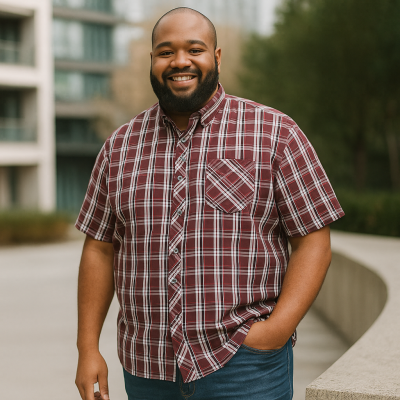 KAM Mans Short Sleeve Check Shirt Burgundy KBS6337