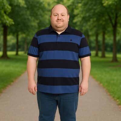 KAM Short Sleeve Stripe Rugby Polo Navy / Blue KBS5523