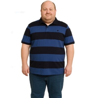 KAM Short Sleeve Stripe Rugby Polo Navy / Blue KBS5523