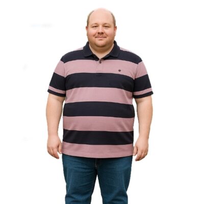 KAM Short Sleeve Stripe Rugby Polo Navy / Pink KBS5523