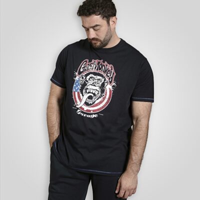 £21.95 up to 6XL D555 Birkenhead Official Gas Monkey American Flag Big Tee NAVY