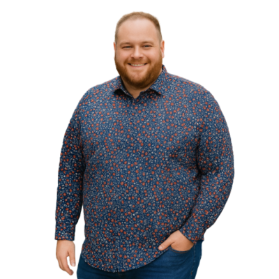 ESPIONAGE Long Sleeve Small Floral Print Shirt Navy SH397