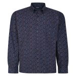 ESPIONAGE Long Sleeve Small Floral Print Shirt Navy SH397