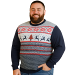 KAM Fairisle Design Reindeer Knitted Christmas Jumper NAVY X031