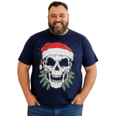 KAM Santa Skull Print Christmas Tee X036