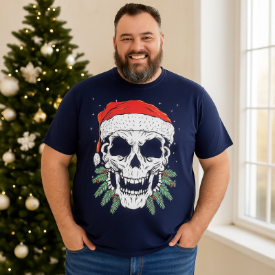 KAM Santa Skull Print Christmas Tee X036