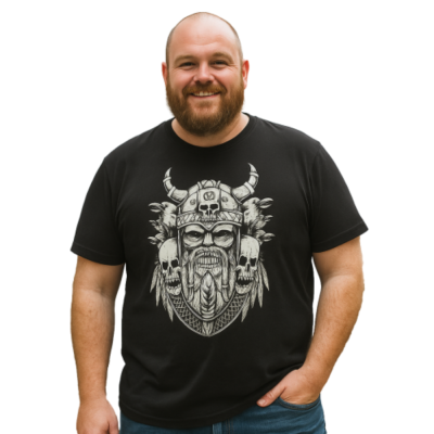 ESPIONAGE Viking Skull Print Tee BLACK T441