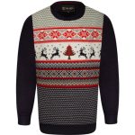 KAM Fairisle Design Reindeer Knitted Christmas Jumper NAVY X031