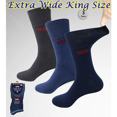 Brand New Colours - D555 HAROLD2 EXTRA WIDE FIT SOCKS WITH COMFORT TOP 3 PACK NAVY/DENIM/CHARCOAL 