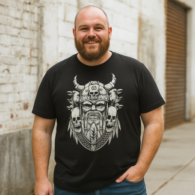 ESPIONAGE Viking Skull Print Tee BLACK T441