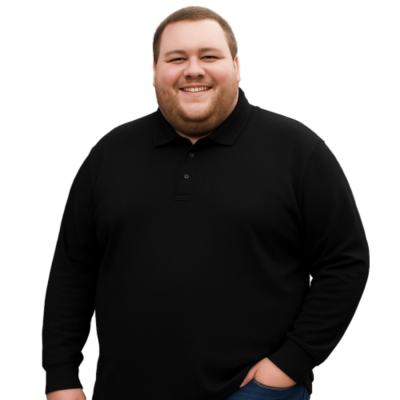 ESPIONAGE Long Sleeve Pure Cotton Polo Shirt BLACK