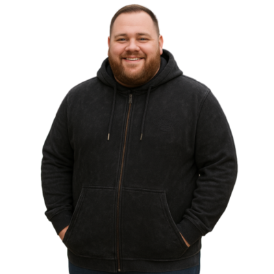 KAM Garment Dye Zip Thru Hoody BLACK KBS7082