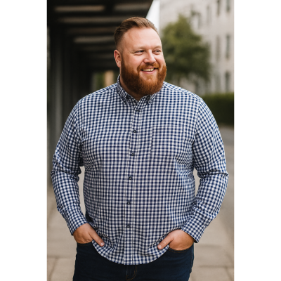 KAM Classic Gingham Long Sleeve Shirt NAVY KBS6351