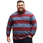 KAM Long Sleeve Stripe Rugby Polo INDIGO/MAROON KBS5535