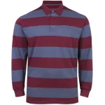 KAM Long Sleeve Stripe Rugby Polo INDIGO/MAROON KBS5535