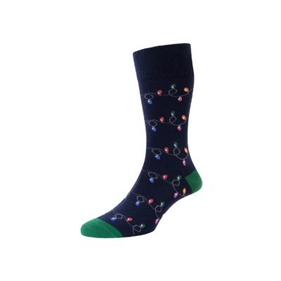 HJ HALL CHRISTMAS LIGHTS MOTIF SOCKS RED 6-11 UK