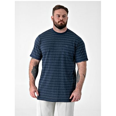 D555 DINGLE Jacquard Textured Crew Neck t-Shirt with Pocket NAVY