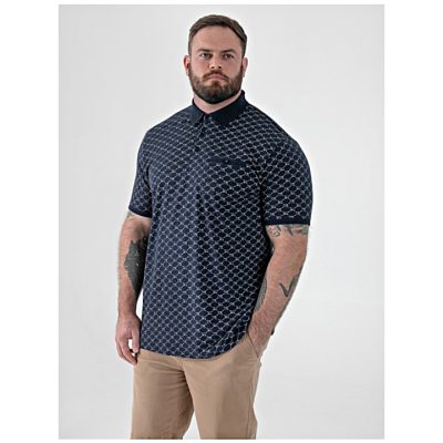 D555 SAUNDERS Big Mens AOP Jacquard Polo NAV