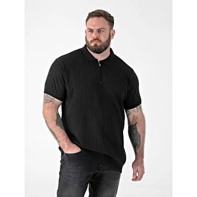 D555 KENNEDY Big Mens Cable Knitted Polo Shirt with Quarter Neck Zip