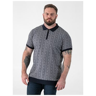 D555 PERRY Big Mens Jacquard Knitted Polo Shirt with Quarter Neck Zip