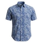 DOUBLE TWO Lifestyle Leaf Print Cotton Shirt BLUE DTLS1312