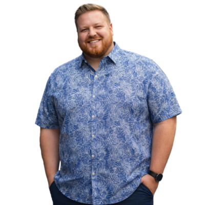 DOUBLE TWO Lifestyle Leaf Print Cotton Shirt BLUE DTLS1312