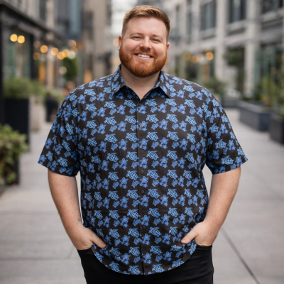 DOUBLE TWO Lifestyle Turtle Print Cotton Shirt BLACK DTLS1313