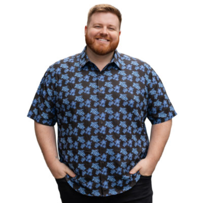 DOUBLE TWO Lifestyle Turtle Print Cotton Shirt BLACK DTLS1313