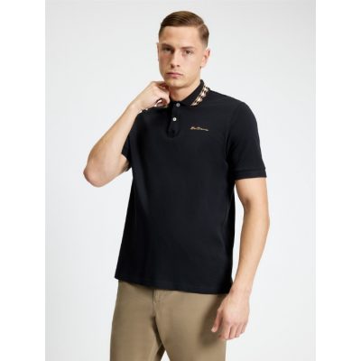 XXL - 5XL in stock BEN SHERMAN Short Sleeve Polo with Collar Interest BLACK