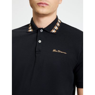 XXL - 5XL in stock BEN SHERMAN Short Sleeve Polo with Collar Interest BLACK