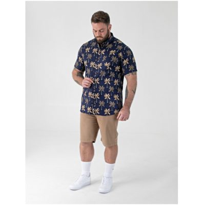 2xl to 6xl  D555 DAVEY AO Patterned Jacquard Short Sleeve Cotton Shirt Navy