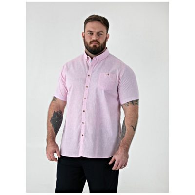 D555 CLARKE Big Mens Linen Mix Short Sleeve Shirt Pink