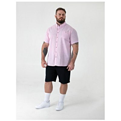 2XL - 8XL £34 D555 CLARKE Big Mens Linen Mix Short Sleeve Shirt Pink