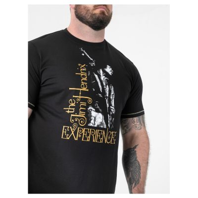 D555 STOKES Official Jimi Hendrix Experience Printed Crew Neck T-Shirt BLACK