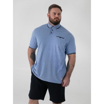 D555 HARVEY 2 Mens Pique Polo with Jacquard Collar BLUE