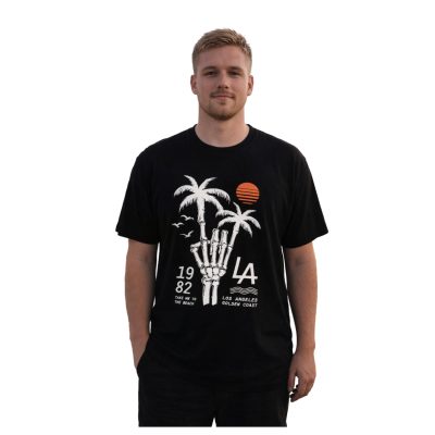2 - 6xl Big Tee Shirt ESPIONAGE Skeleton Palm Print Tee BLACK T448