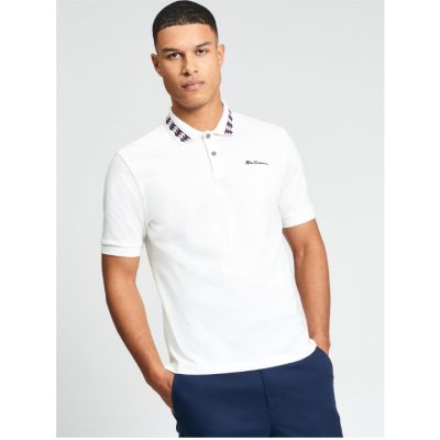 XXL - 5XL in stock BEN SHERMAN Short Sleeve Polo with Collar Interest WHITE