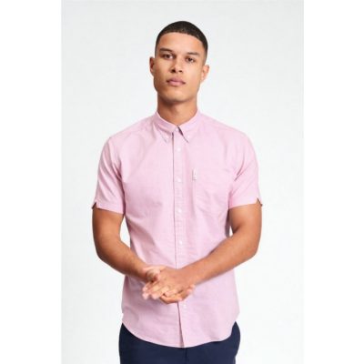 BEN SHERMAN Short Sleeve Organic Cotton Oxford Shirt PINK