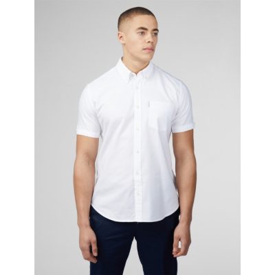 BEN SHERMAN Short Sleeve Organic Cotton Oxford Shirt WHITE