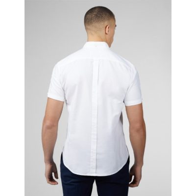 BEN SHERMAN Short Sleeve Organic Cotton Oxford Shirt WHITE