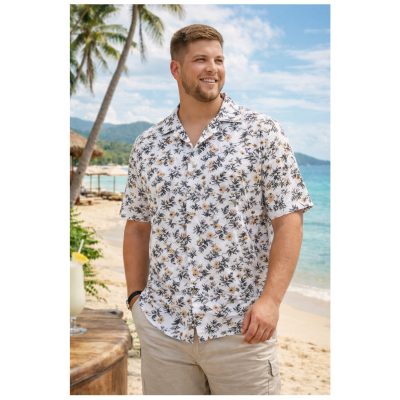 2XL to 8XL KAM Short Sleeve Floral Hawaiian Shirt WHITE KBS6391 from KAM JEANS Est 1985 fashioned in 100% soft handle Cotton. Bring vibrant tropical vibes to your wardrobe with our Men’s Short Sleeve Floral Hawaiian Shirt. Featuring a colourful all-over floral print on lightweight, breathable fabric, this shirt delivers eye-catching style and effortless comfort. The short sleeves and button-through front, coupled with a the flat collar, create a relaxed, easy-going silhouette, while the classic collar adds a polished touch. Perfect for pairing with shorts, chinos, or jeans, it’s ideal for holidays, beach days, or casual summer outings. Sizes for the bigger man up to 2XL 3XL 4XL 5XL 6XL 7XL 8XL 72" chest £29.99 KAM Short Sleeve Floral Hawaiian Shirt WHITE KBS6391 Lightweight breathable Soft Cotton fabric Bold all-over Tropical floral print Short sleeves with flat collar Button-through front with tonal coloured buttons Chest Pocket Relaxed, comfortable fit Machine washable Average 36" length 100% COTTON 2 - 8XL