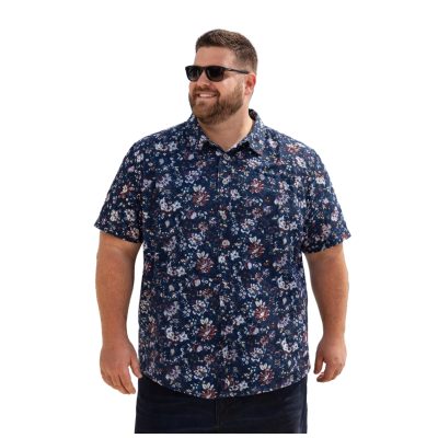 KAM Short Sleeve All Over Floral Print Shirt NAVY KBS6387