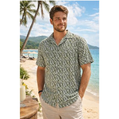 2XL to 8XL KAM Short Sleeve Mini Leaf Hawaiian Shirt SAGE