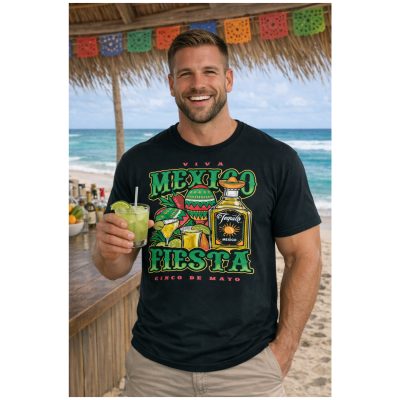 2 - 8XL ESPIONAGE Mexico Fiesta Print Tee BOTTLE GREEN