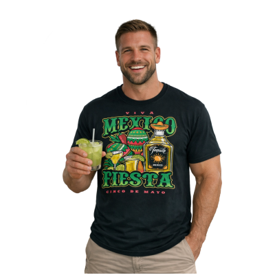 2 - 8XL ESPIONAGE Mexico Fiesta Print Tee BOTTLE GREEN