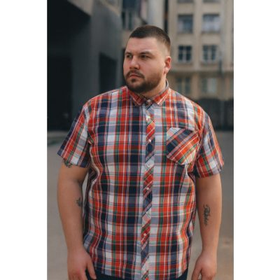 ESPIONAGE Short Sleeve Check Shirt SH443 NAVY CORAL WHITE