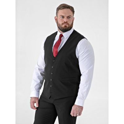 D555 TED Big Mens Tailored Suit Waistcoat with 4 Way Stretch BLACK 