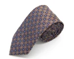 DOUBLE TWO EXTRA LONG NAVY AND GOLD SQUARE PATTERN TIE