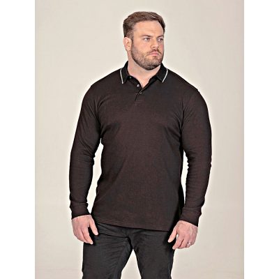HOME PAGE 32 D555 TYLER Long sleeve Polo with Jacquard Tipped Collar BLACK