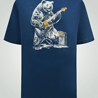 2XL to 8XL D555 MORLEY Bear With Electric Guitar Printed Crew Neck T-Shirt NAVY - 
